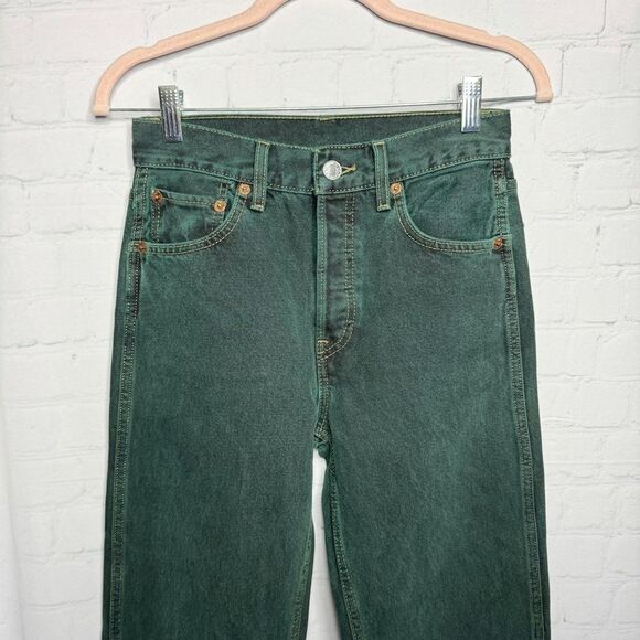 NEW Re/Done dark green high rise button fly straight leg jeans size 24 - Picture 3 of 12
